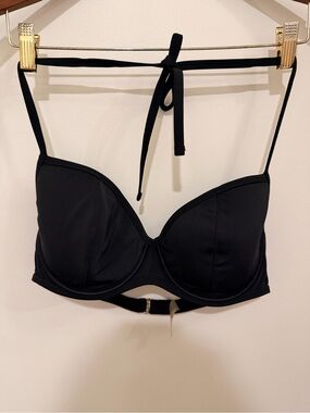 Victoria’s Secret Black Halter Underwire Bikini Top Structured Cups Tie-Neck 38D